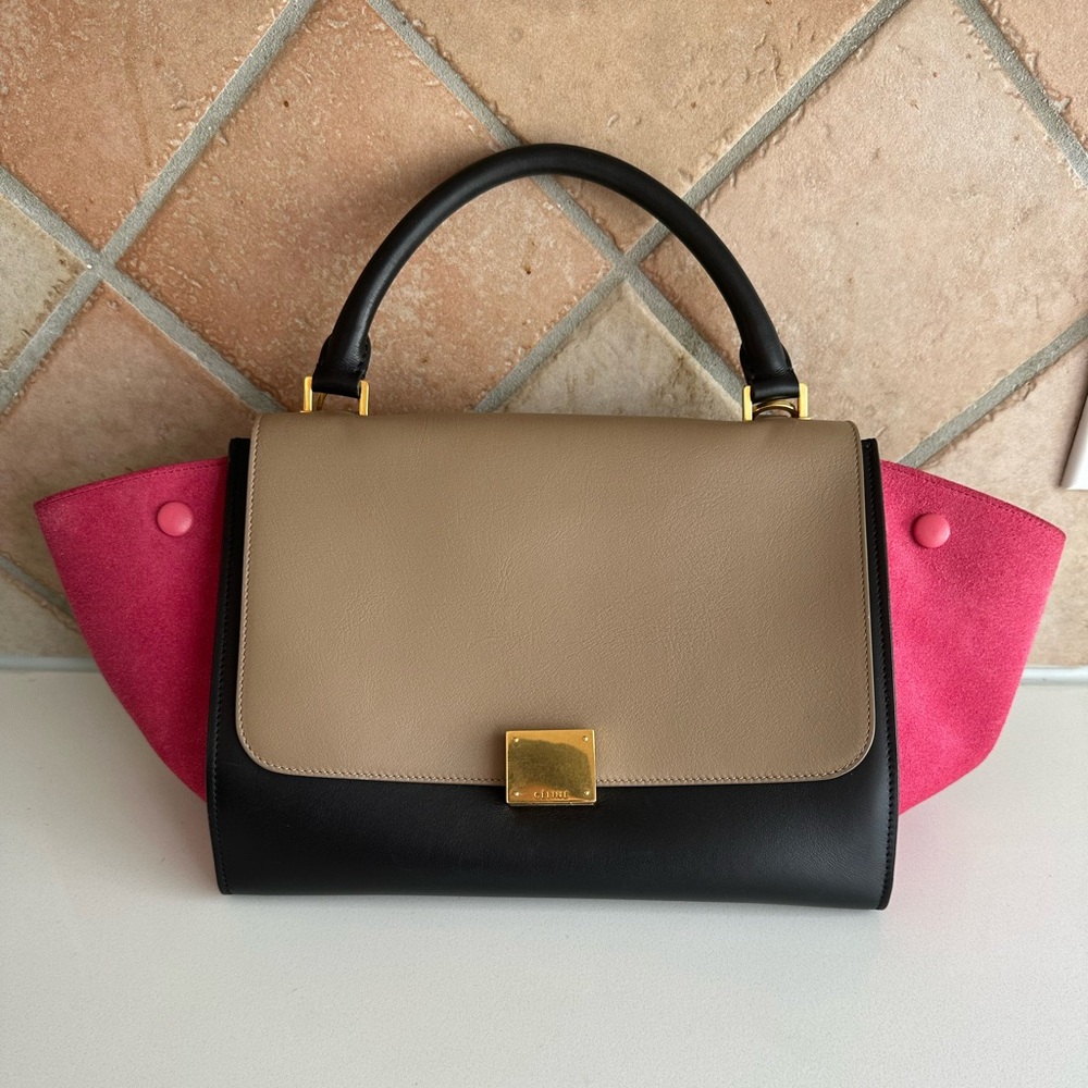 EUC Celine trapeze medium in pink/black/taupe